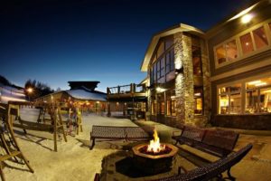 Fire pit at Powderhorn Village ski lodging, near Big Powderhorn ski area in Michigan's Upper Peninsula.