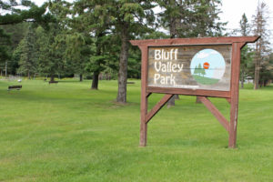 Bluff Valley Park sign, a local park near Big Powderhorn Mountain in the Upper Peninsula.