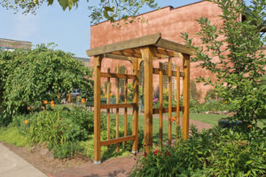 Wooden garden archway in a local park near Big Powderhorn Mountain, Upper Peninsula.
