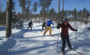 Cross-country skiers enjoy winter trails near Big Powderhorn in Michigan's Upper Peninsula.