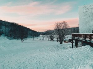 Snowy ski area near Big Powderhorn with lodging at Powderhorn Village.