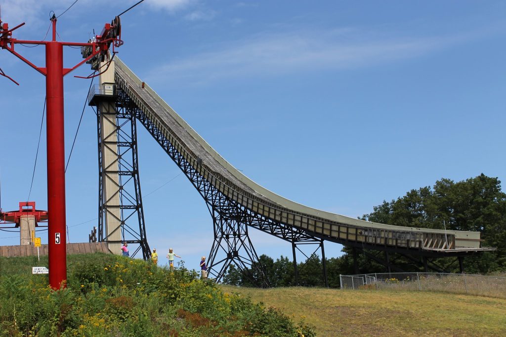 Copper Peak ski flying jump, a unique attraction near Big Powderhorn Mountain in Michigan's Upper Peninsula.