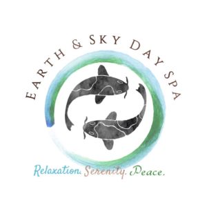 Earth & Sky Day Spa logo with two koi fish in a circle. Relaxation, Serenity, Peace.