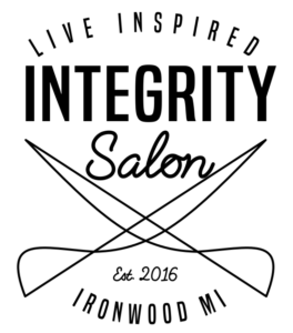 Integrity Salon logo: "Live Inspired Integrity Salon," est. 2016, Ironwood MI.