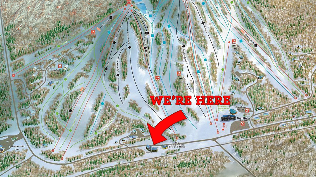 Big Powderhorn Lodging: Map showing lodging location marked "WE'RE HERE